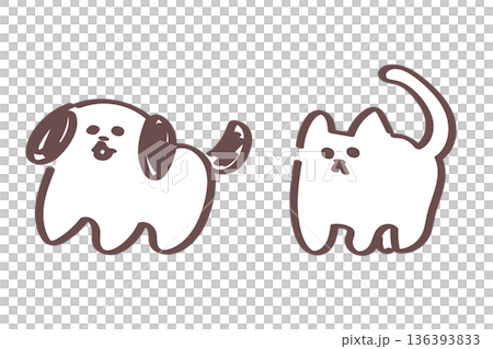 ゆる可愛い線画の犬と猫|シンプルで癒されるイラスト ゆる可愛い線画の犬と猫|シンプルで癒されるイラスト 136393833