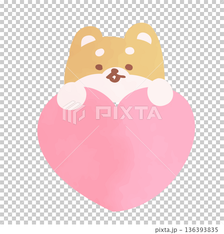 A cute Shiba Inu dog peeking out from a heart motif 136393835