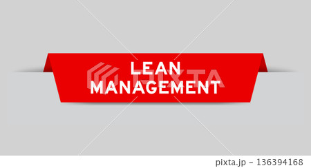 Red color inserted label with word lean management on gray background 136394168