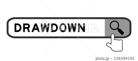 Search banner in word drawdown with hand over magnifier icon on white background 136394191