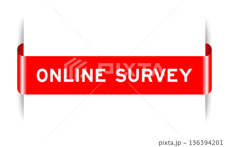 Red color inserted label banner with word online survey on white background 136394201