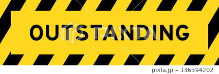 Yellow and black color with line striped label banner with word outstanding Yellow and black color with line striped label banner with word outstanding 136394202