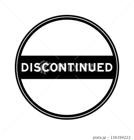 Black color round seal sticker in word discontinued on white background 136394222