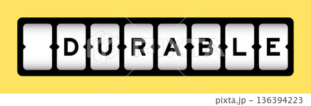Black color in word durable on slot banner with yellow color background 136394223
