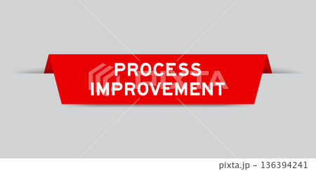 Red color inserted label with word process improvement on gray background 136394241
