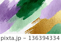 Abstract background with vibrant brush strokes in purple, green, and gold. Represents Mardi Gras and the carnival spirit, celebrating the farewell to winter. 136394334