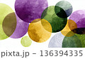 Abstract background with overlapping translucent circles in purple, green, and gold colors representing Mardi Gras carnival and farewell to winter. 136394335