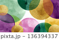 Abstract background with colorful circles in green, purple, gold, and pink. Represents Mardi Gras and the carnival spirit, celebrating the farewell to winter. 136394337