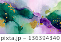 Abstract background with vibrant colors in green, purple, and gold. Represents Mardi Gras and the carnival spirit, symbolizing farewell to winter. 136394340