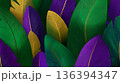 Colorful abstract background with green, purple, and gold leaves. Represents Mardi Gras and the carnival spirit, symbolizing a farewell to winter. 136394347