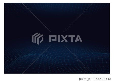 Wireframe wave background. Digital grid neon ground 136394348