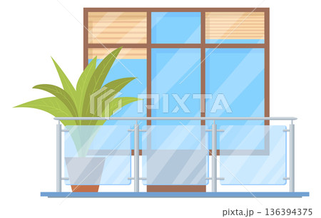 Glass panel terrace color icon. Building exterior 136394375