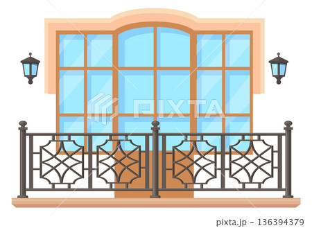 Residential terrace with retro window. Palace building element 136394379