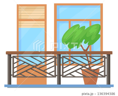 Balcony icon. City building terrace with green houseplant 136394386