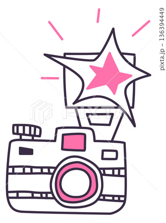 Photography flash doodle icon. Hand drawn photo camera Photography flash doodle icon. Hand drawn photo camera 136394449