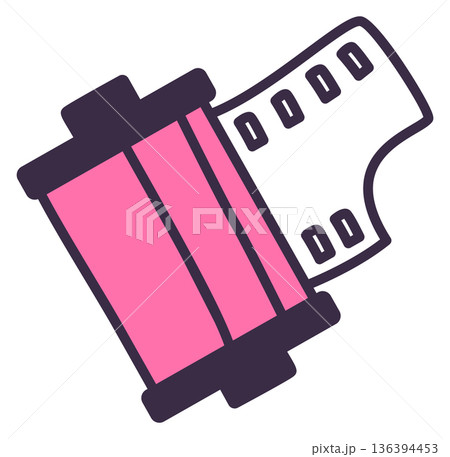 Film reel doodle icon. Retro tape roll Film reel doodle icon. Retro tape roll 136394453