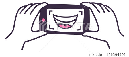 Smile photo on phone screen. Shot doodle icon Smile photo on phone screen. Shot doodle icon 136394491
