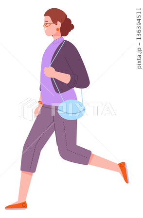 Hurrying woman. Fast walking person color icon Hurrying woman. Fast walking person color icon 136394511