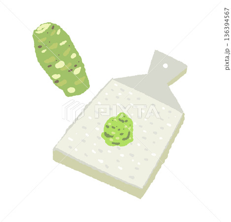 鮫皮おろしとわさびのイラスト 本格的なすりおろしシーンの素材 鮫皮おろしとわさびのイラスト 本格的なすりおろしシーンの素材 136394567