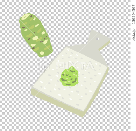 鮫皮おろしとわさびのイラスト 本格的なすりおろしシーンの素材 鮫皮おろしとわさびのイラスト 本格的なすりおろしシーンの素材 136394567