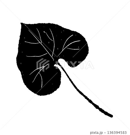 少し欠けたわさびの葉のモノクロイラスト 自然な風合いのシルエット素材 少し欠けたわさびの葉のモノクロイラスト 自然な風合いのシルエット素材 136394583