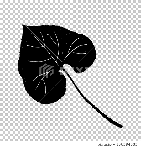少し欠けたわさびの葉のモノクロイラスト 自然な風合いのシルエット素材 少し欠けたわさびの葉のモノクロイラスト 自然な風合いのシルエット素材 136394583