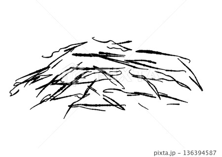 山盛りの千切り大葉（シソ）のモノクロイラスト 薬味や盛付のシルエット 136394587