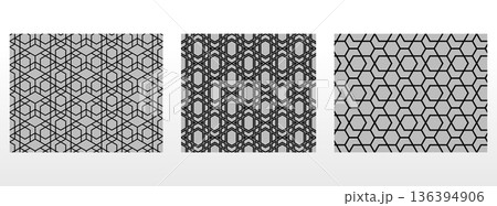 Geometric set of seamless black and gray patterns. Simple vector graphics 136394906
