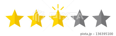 Five Star Rating Illustration with Highlighted Center Star Customer Review Feedback Quality Evaluation Satisfaction Level Business Success Concept Flat Design 136395100