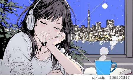 資料（本）を読みながら、うとうと眠ってしまう若い女性