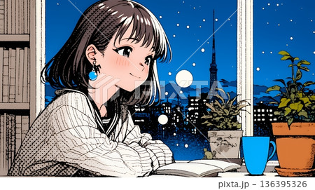 資料(本)を読みながら、うとうと眠ってしまう若い女性 資料(本)を読みながら、うとうと眠ってしまう若い女性 136395326