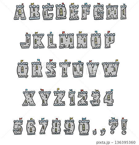 Castle Turret handwritten sketch typography font lettering ABC cartoon vector text 136395360