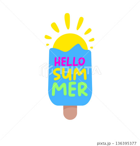Hello summer blue groovy aesthetic sticker with melting ice cream isolated on white background. Hello summer motto sticker, tag, kids label, banner, poster, label png with quote. Hello summer blue groovy aesthetic sticker with melting ice cream isolated on white background. Hello summer motto sticker, tag, kids label, banner, poster, label png with quote. 136395377
