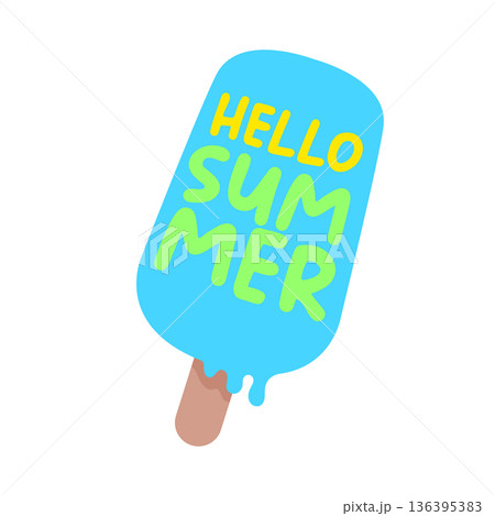 Hello summer blue groovy aesthetic sticker with melting ice cream isolated on white background. Hello summer motto sticker, tag, kids label, banner, poster, label png with quote. Hello summer blue groovy aesthetic sticker with melting ice cream isolated on white background. Hello summer motto sticker, tag, kids label, banner, poster, label png with quote. 136395383