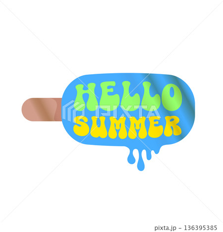 Hello summer blue groovy aesthetic sticker with melting ice cream isolated on white background. Hello summer motto sticker, tag, kids label, banner, poster, label png with quote. Hello summer blue groovy aesthetic sticker with melting ice cream isolated on white background. Hello summer motto sticker, tag, kids label, banner, poster, label png with quote. 136395385