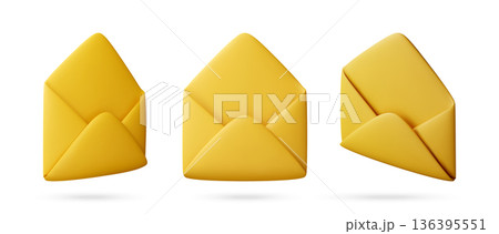 3D set of yellow open mail envelopes 136395551