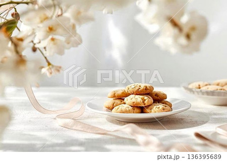 白いお皿とクッキー　桜 136395689