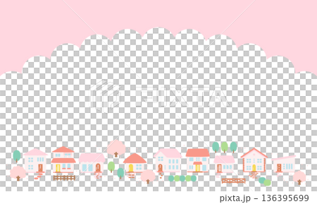 櫻花點綴的春日城鎮風景邊框背景素材 136395699