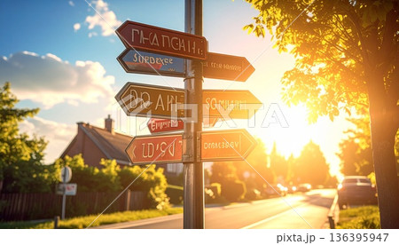 郊外にある分岐点の案内板がある場所 136395947