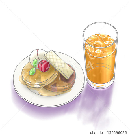 パンケーキとアイスティー パンケーキとアイスティー 136396026