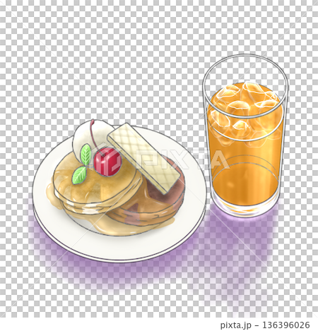 パンケーキとアイスティー パンケーキとアイスティー 136396026