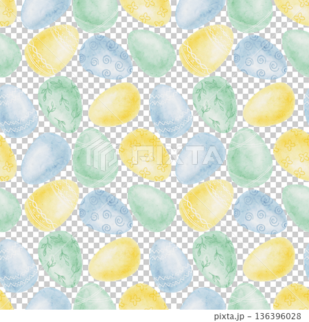 Colorful Easter eggs in pastel blue, yellow and green as watercolor clipart, hand drawn seamless pattern. Suitable for kids products, wrapping paper, scrapbook layouts and surface design Colorful Easter eggs in pastel blue, yellow and green as watercolor clipart, hand drawn seamless pattern. Suitable for kids products, wrapping paper, scrapbook layouts and surface design 136396028
