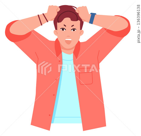 Shouting man color character. Angry person yell 136396138