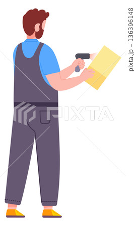 Man scan logistic document. Warehouse employee character 136396148