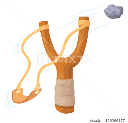 Throwing stone from elastic sling. Weapon toy cartoon icon 136396177