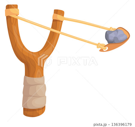 Stone pulling catapult. Hand craft shooting weapon 136396179