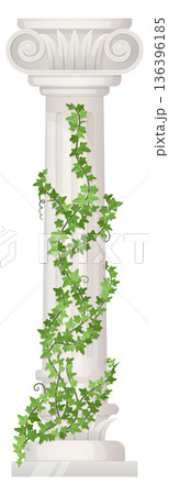 Greenery branches climbing on stone monument greek column 136396185