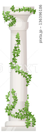 Ancient roman pillar with climbing liana. Realistic column 136396186
