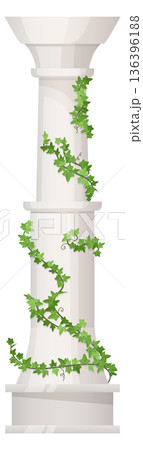Marble pillar with climbing ivy branches. Overgrown ruin Marble pillar with climbing ivy branches. Overgrown ruin 136396188