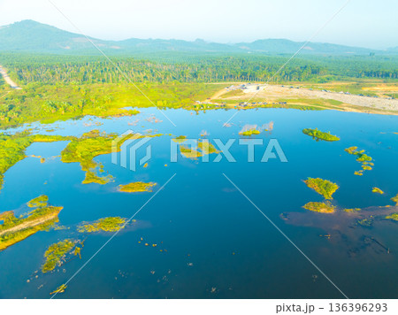 Aerial view lake or pond in krabi thailand Aerial view lake or pond in krabi thailand 136396293